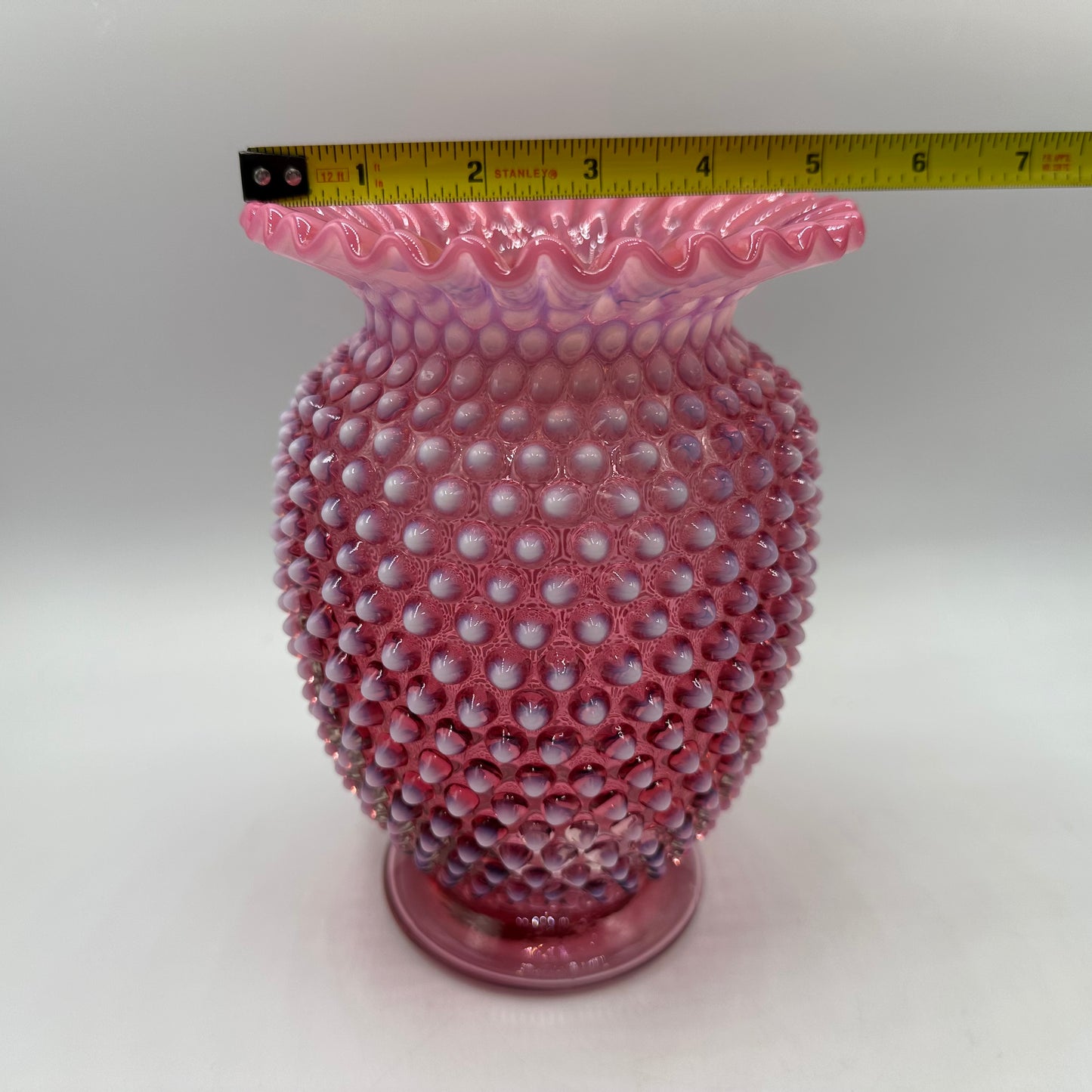 Fenton Cranberry Opalescent Hobnail Flared Ruffled Rim Vase