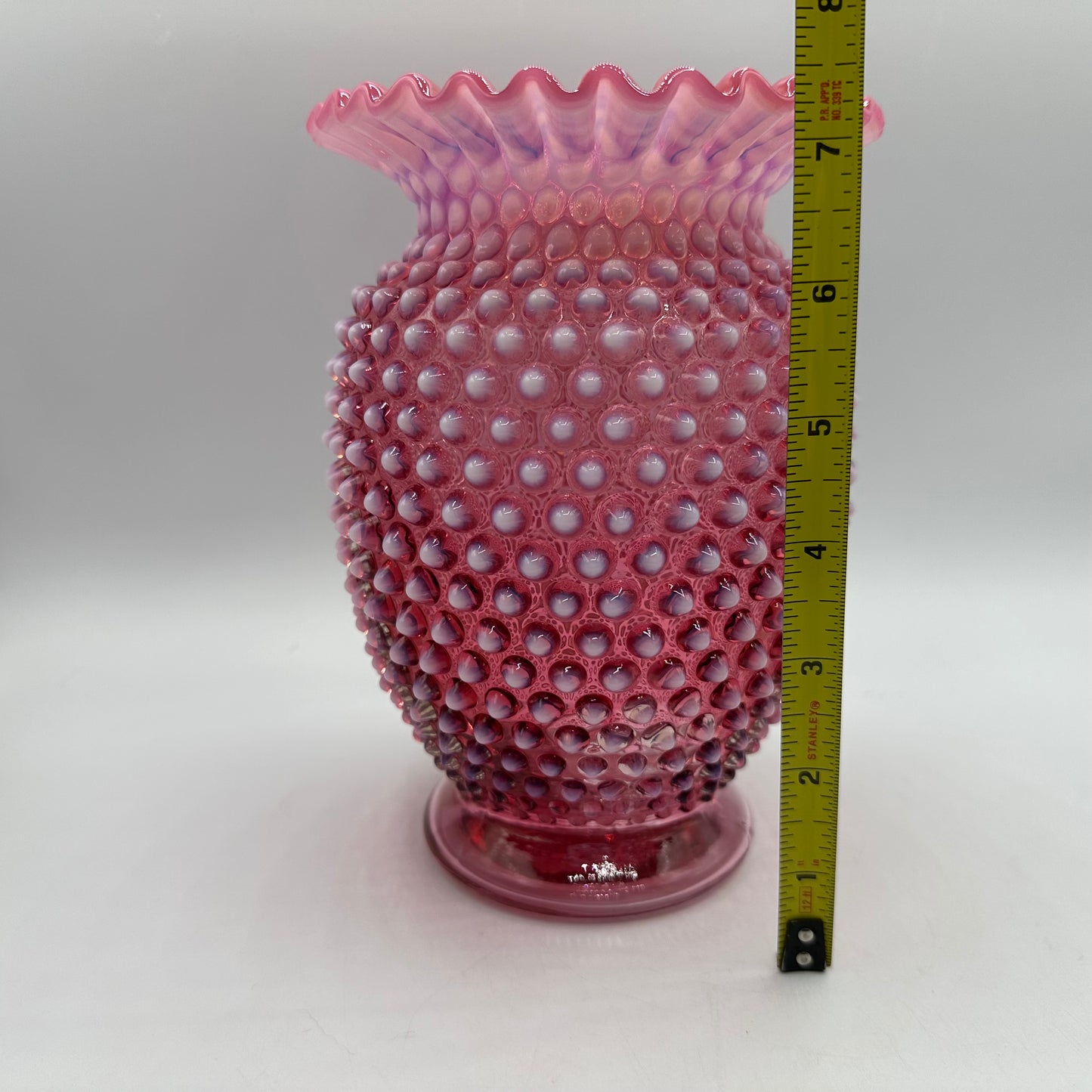 Fenton Cranberry Opalescent Hobnail Flared Ruffled Rim Vase