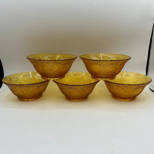 Tiara Sandwich Amber Bowls, 5 1/2", Set of 5