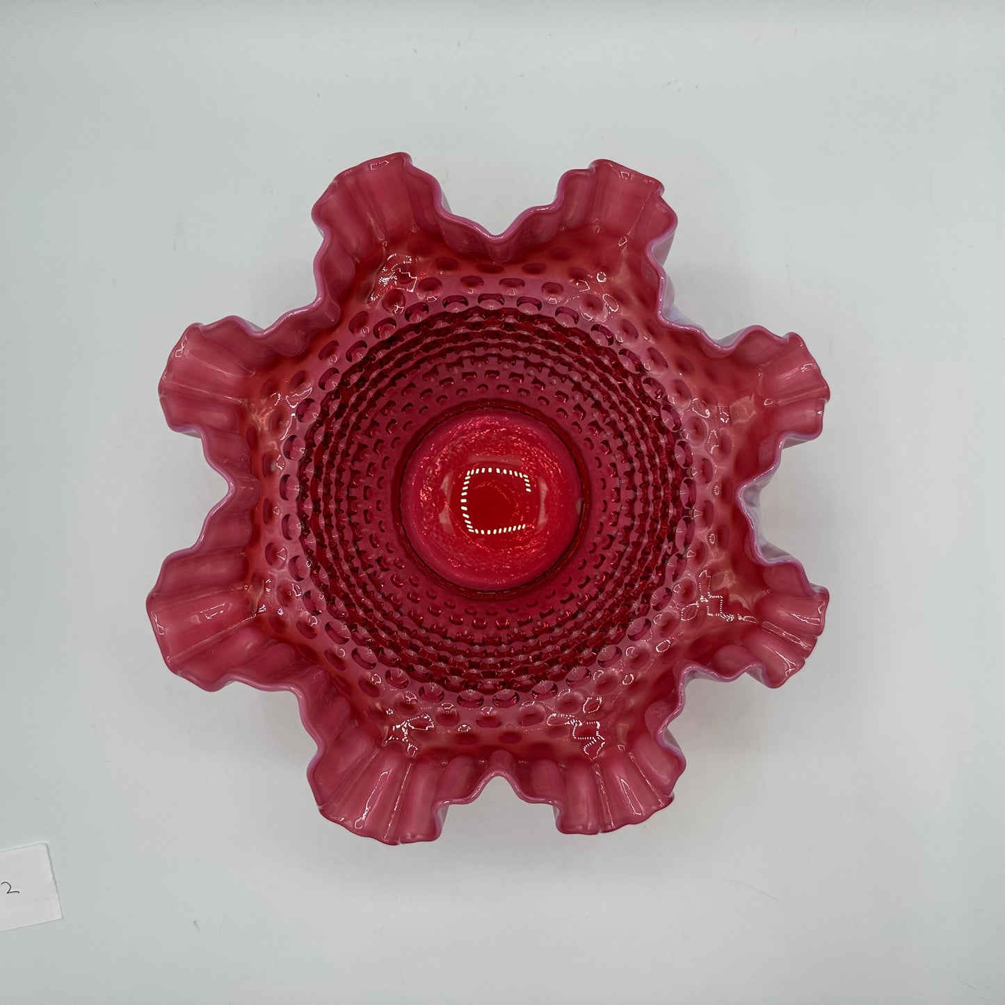 Fenton Cranberry Opalescent Hobnail Ruffled Bowl 9"