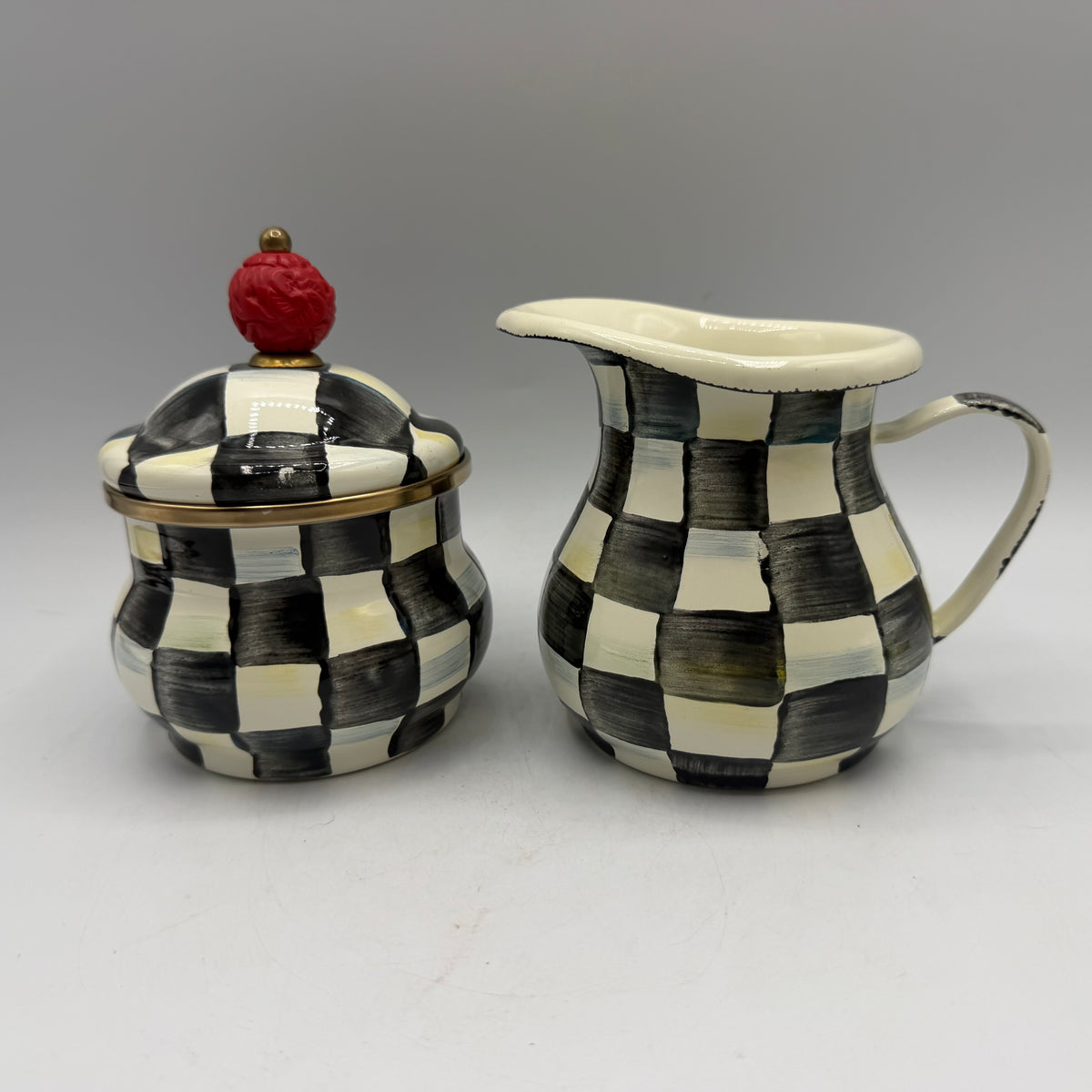 MacKenzie-Childs Courtly Check Enamel Lidded Sugar Bowl and Creamer