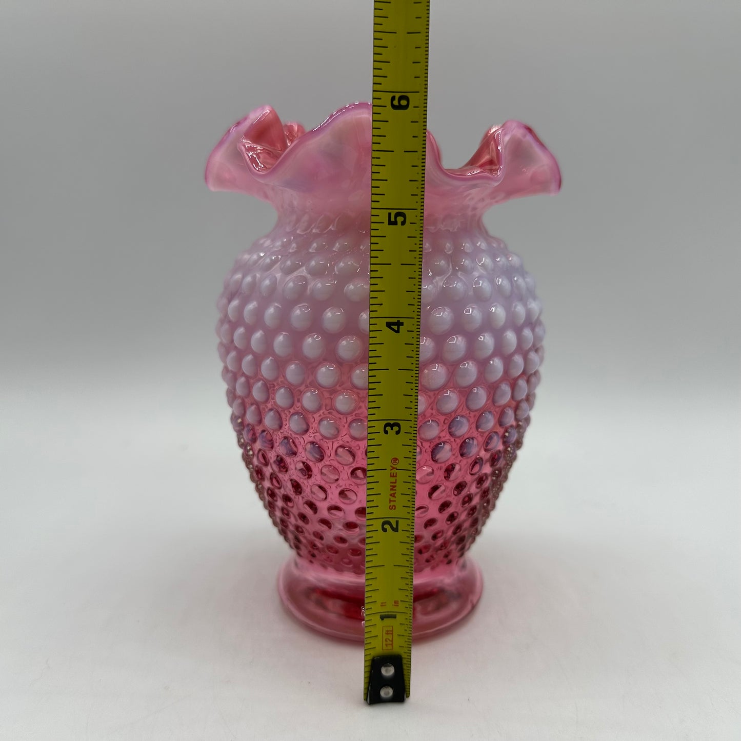 Fenton Cranberry Opalescent Hobnail Ruffled Vase 6" Tall