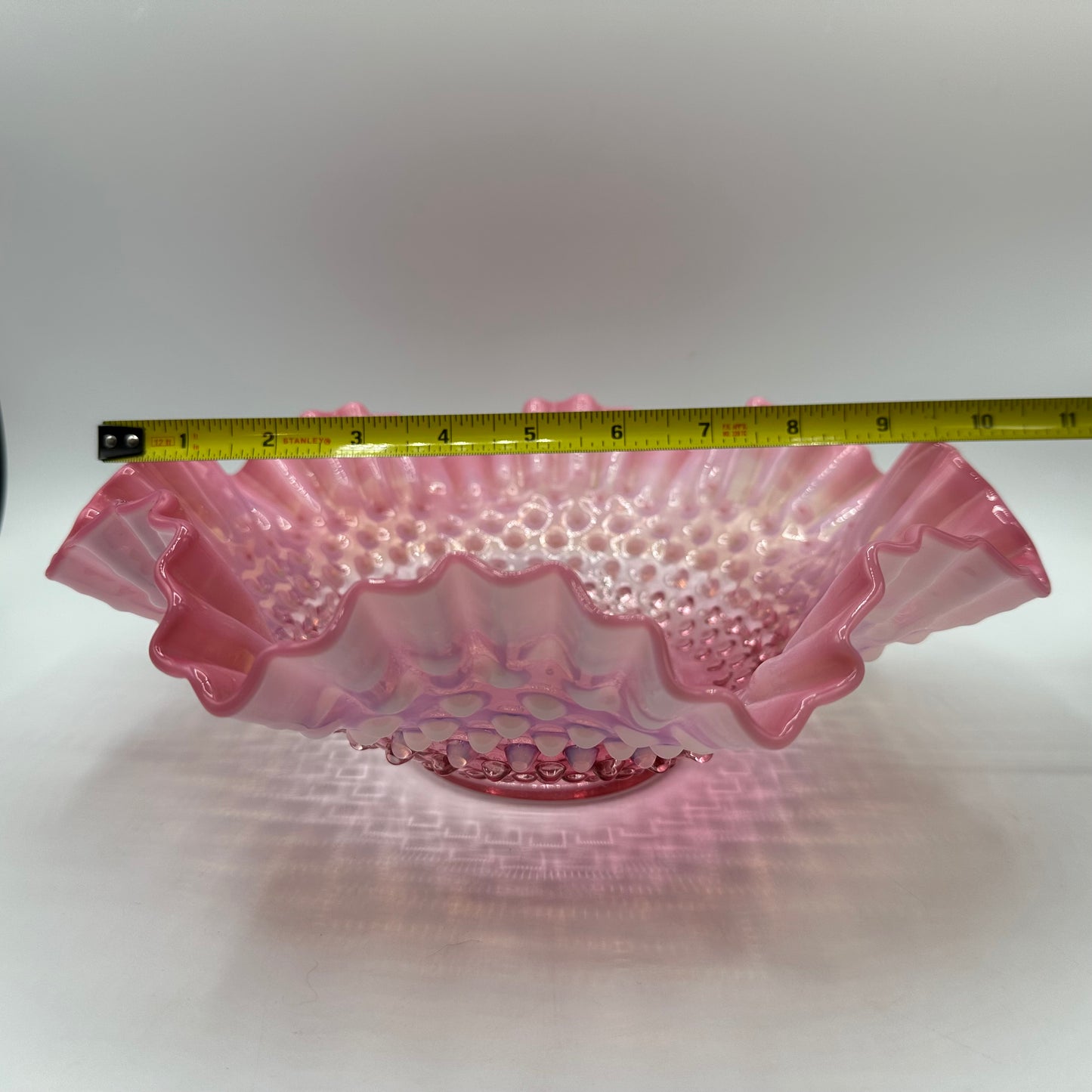 Fenton Hobnail Bowl 9 1/2" Cranberry Opalescent Double Crimped Ruffled