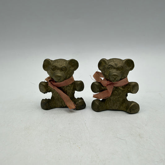 Mini Rose Solid Brass Bear Paperweight, Set of 2