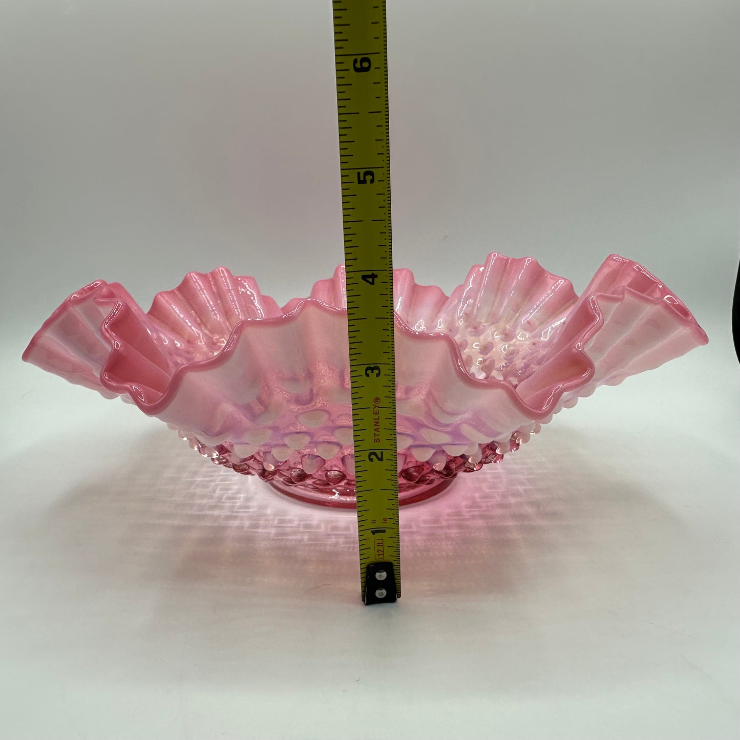 Fenton Hobnail Bowl 9 1/2" Cranberry Opalescent Double Crimped Ruffled