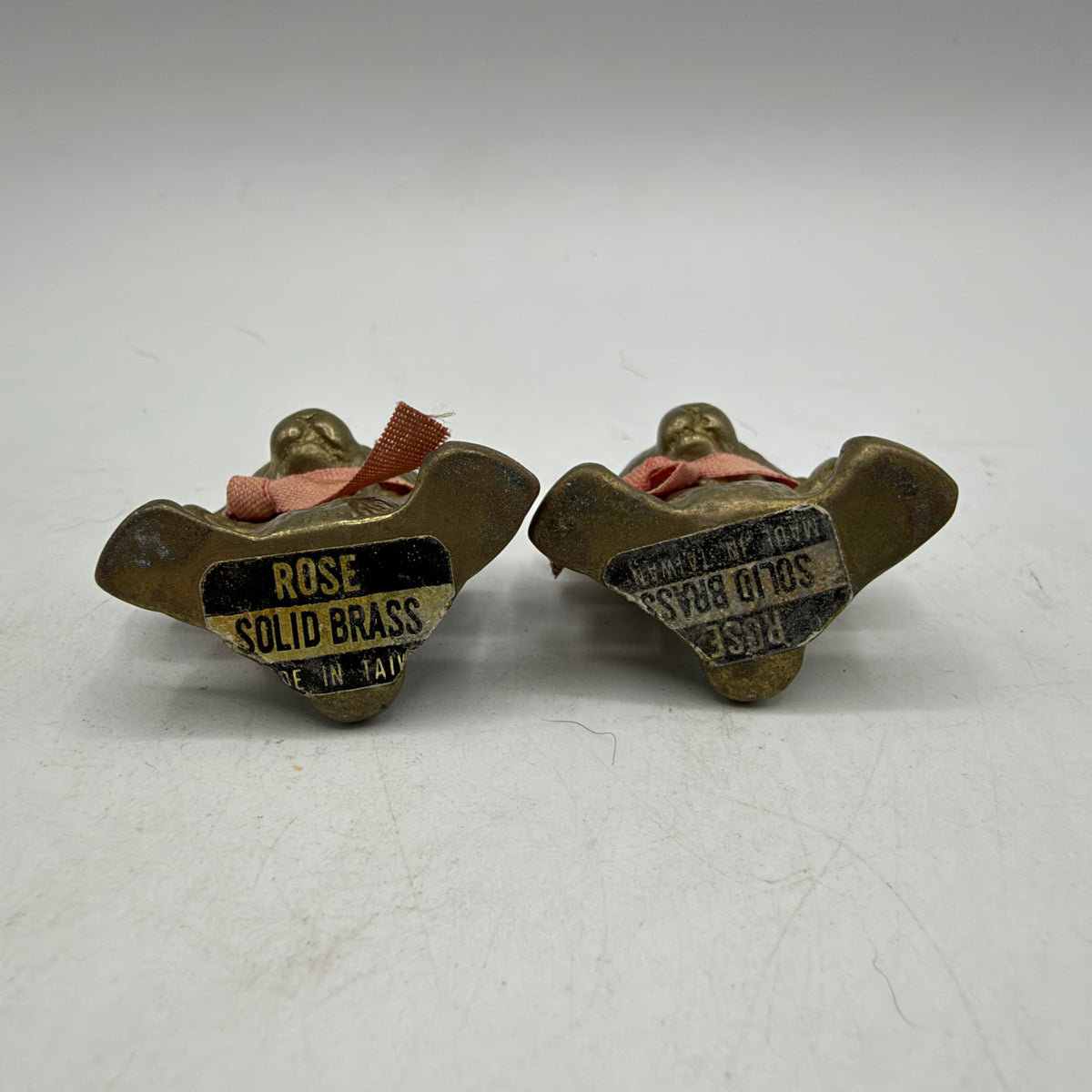 Mini Rose Solid Brass Bear Paperweight, Set of 2