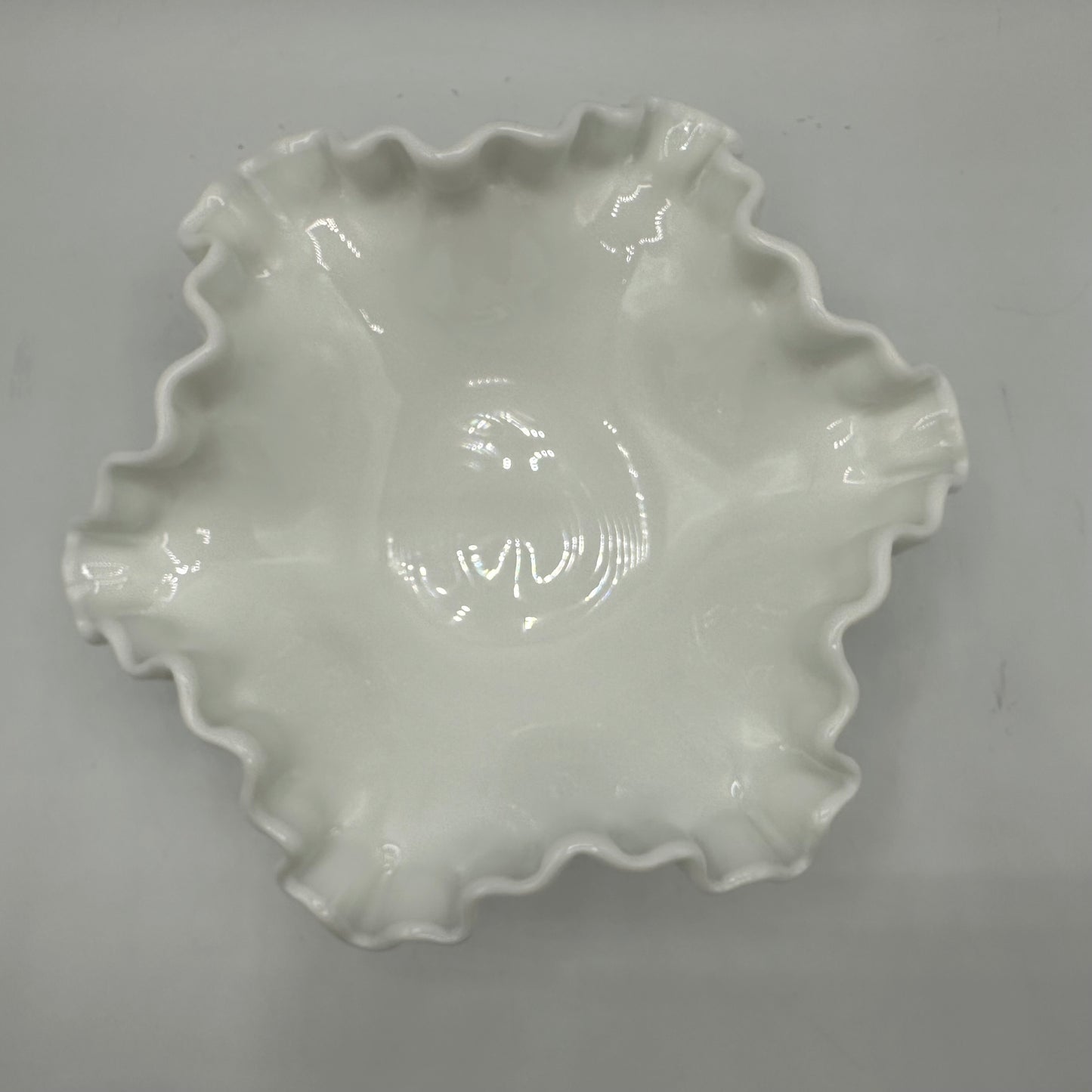 Westmoreland Milk Glass Paneled Grape Crimped Candy Dish, Footed