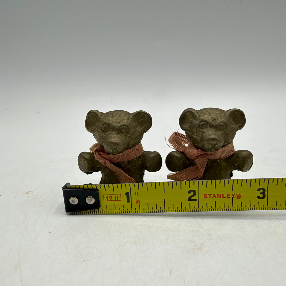 Mini Rose Solid Brass Bear Paperweight, Set of 2