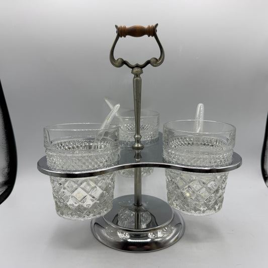 Kromex Condiment Trio Caddy, Glasses, & Spoons
