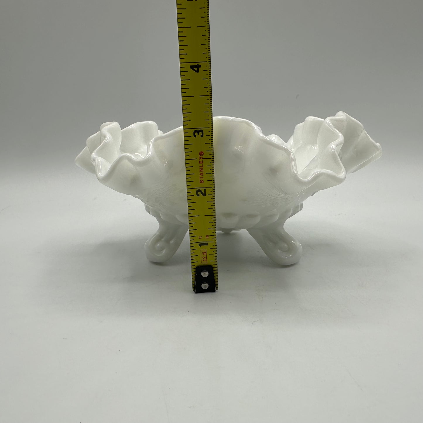 Westmoreland Milk Glass Paneled Grape Crimped Candy Dish, Footed