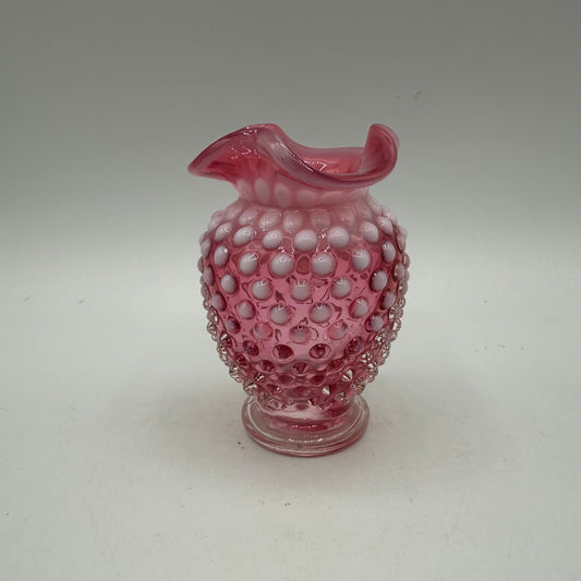 Fenton Cranberry Opalescent Hobnail Ruffled Vase, 3.75"