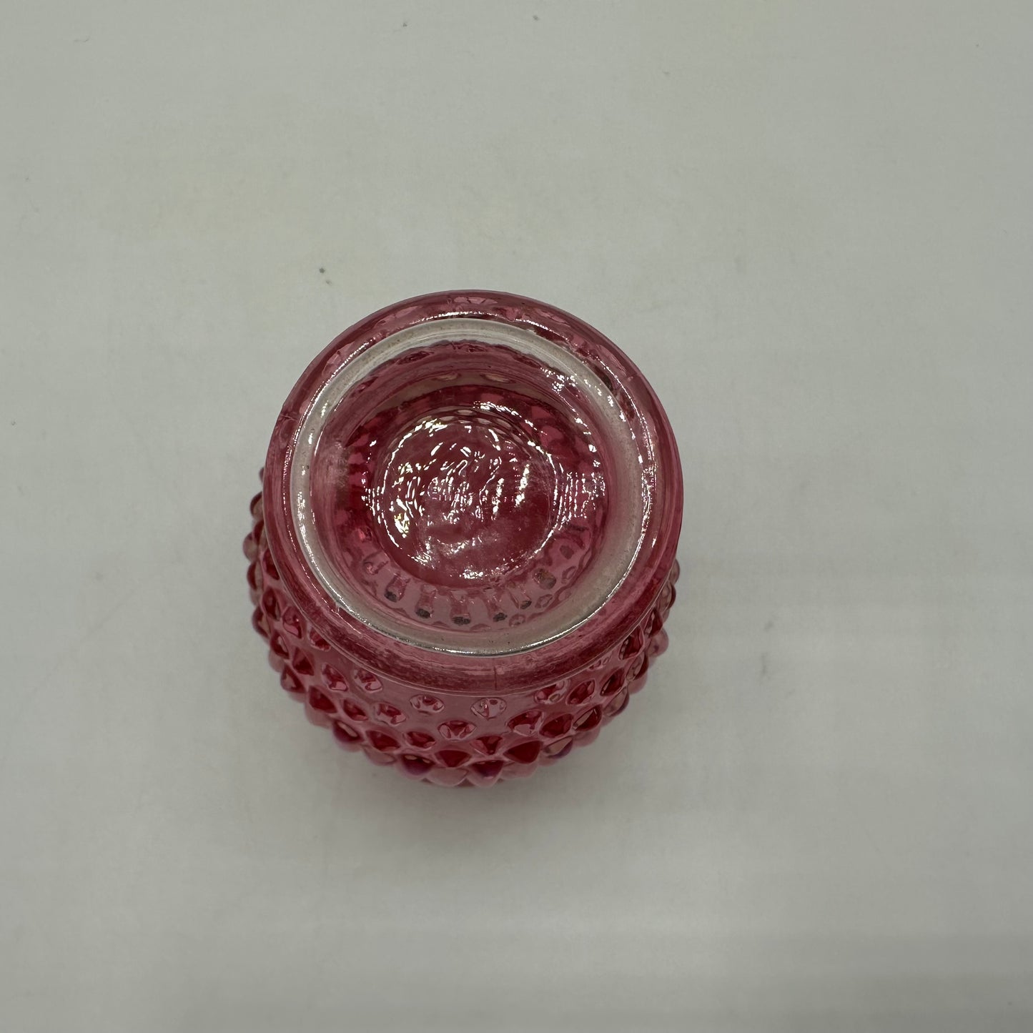 Fenton Cranberry Opalescent Hobnail Ruffled Vase, 3.75"