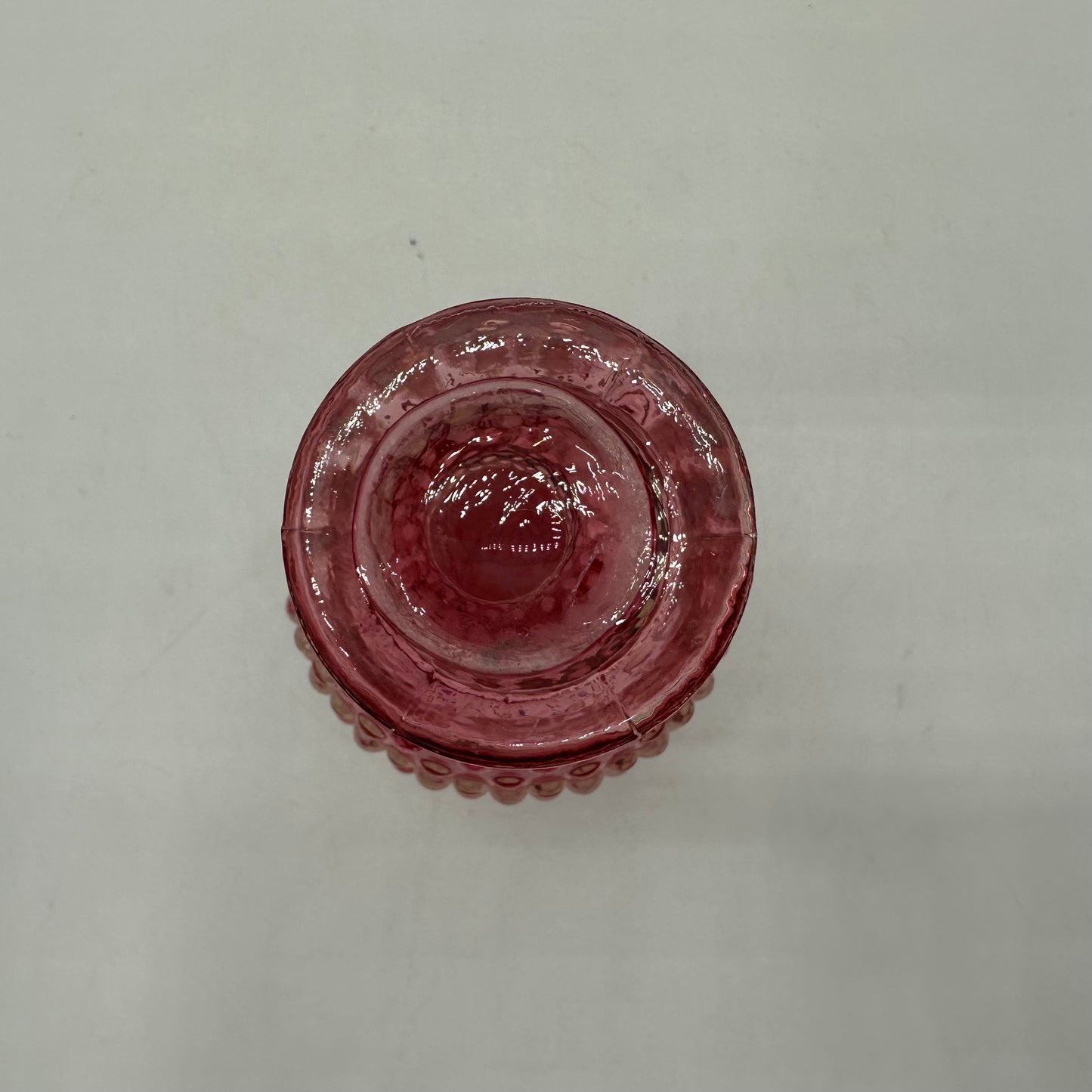 Fenton Cranberry Opalescent Hobnail Ruffled Vase, 3.75"