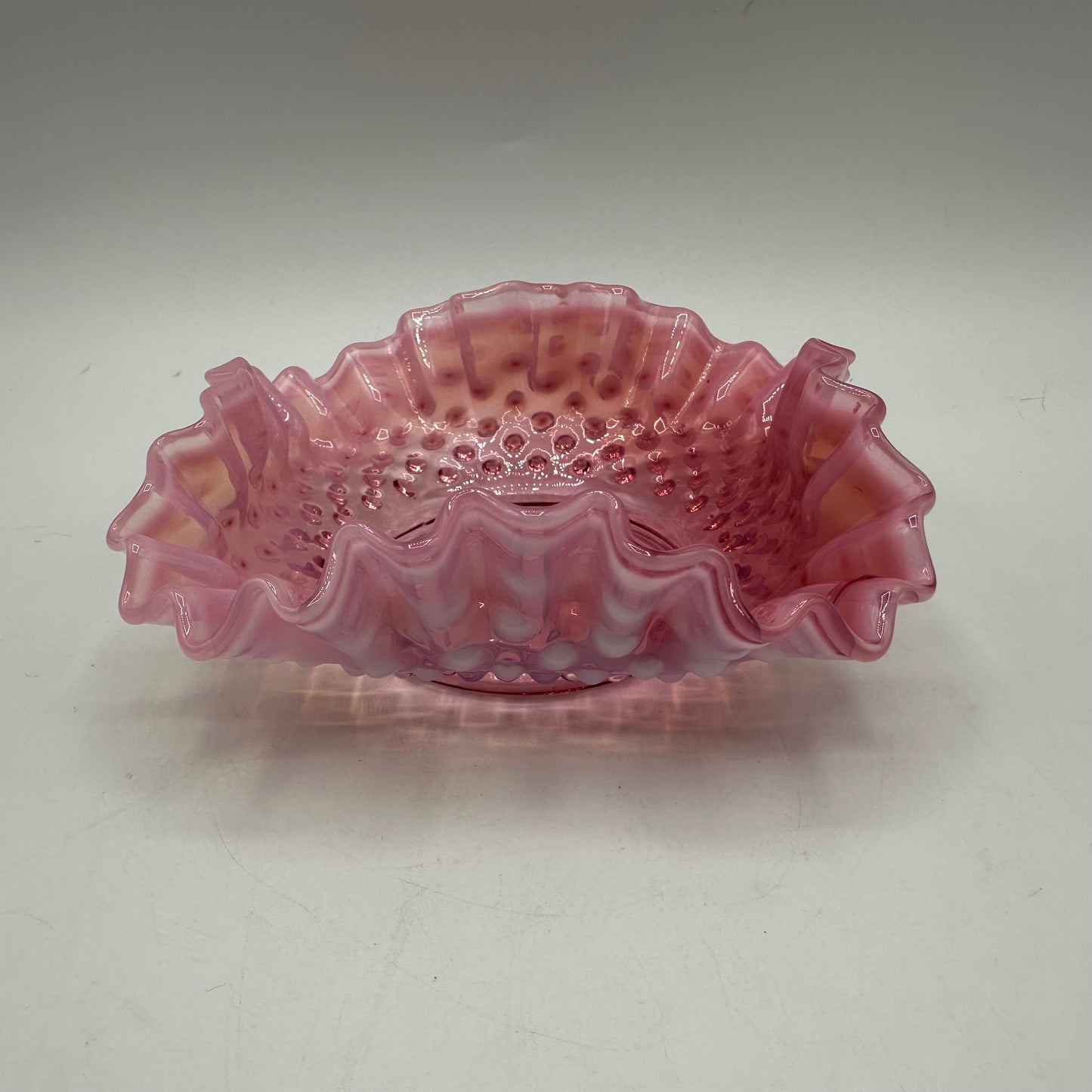 Fenton Cranberry Opalescent Hobnail Square Bowl