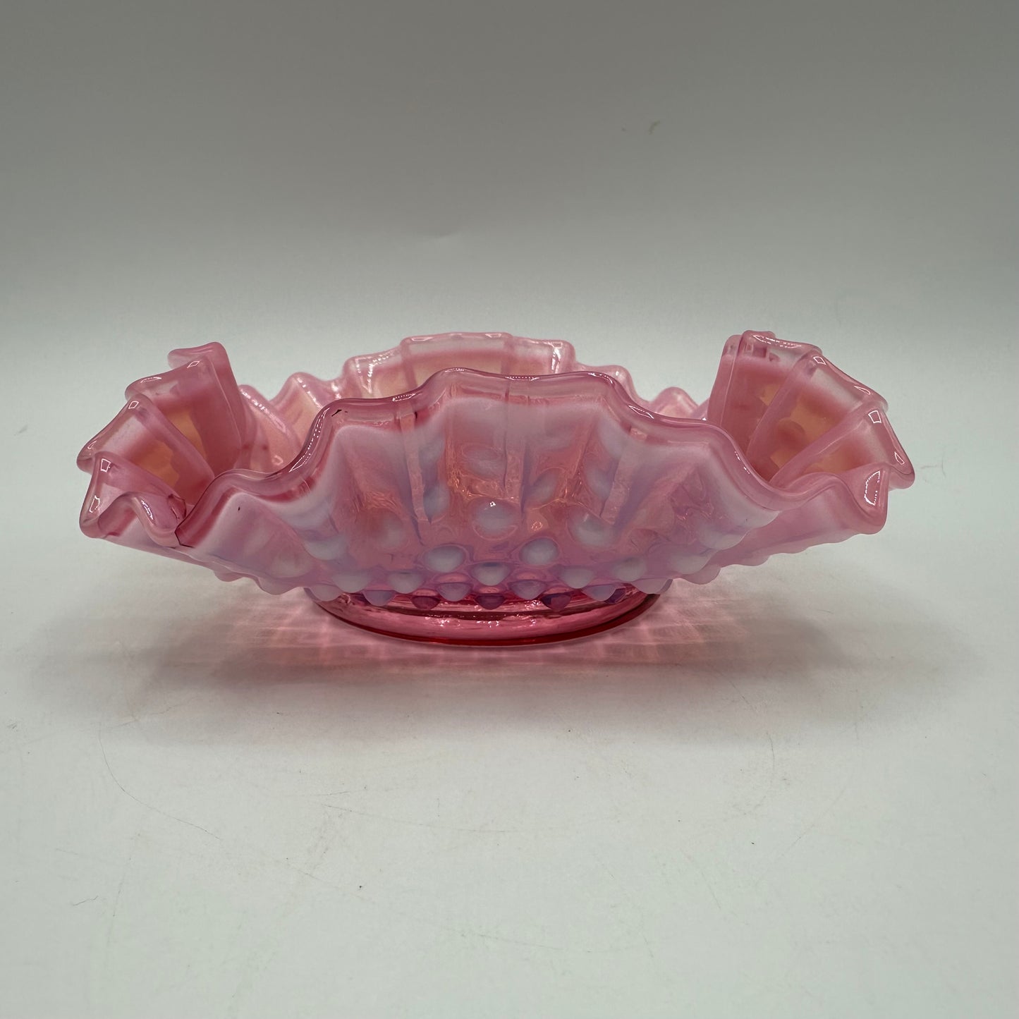 Fenton Cranberry Opalescent Hobnail Square Bowl