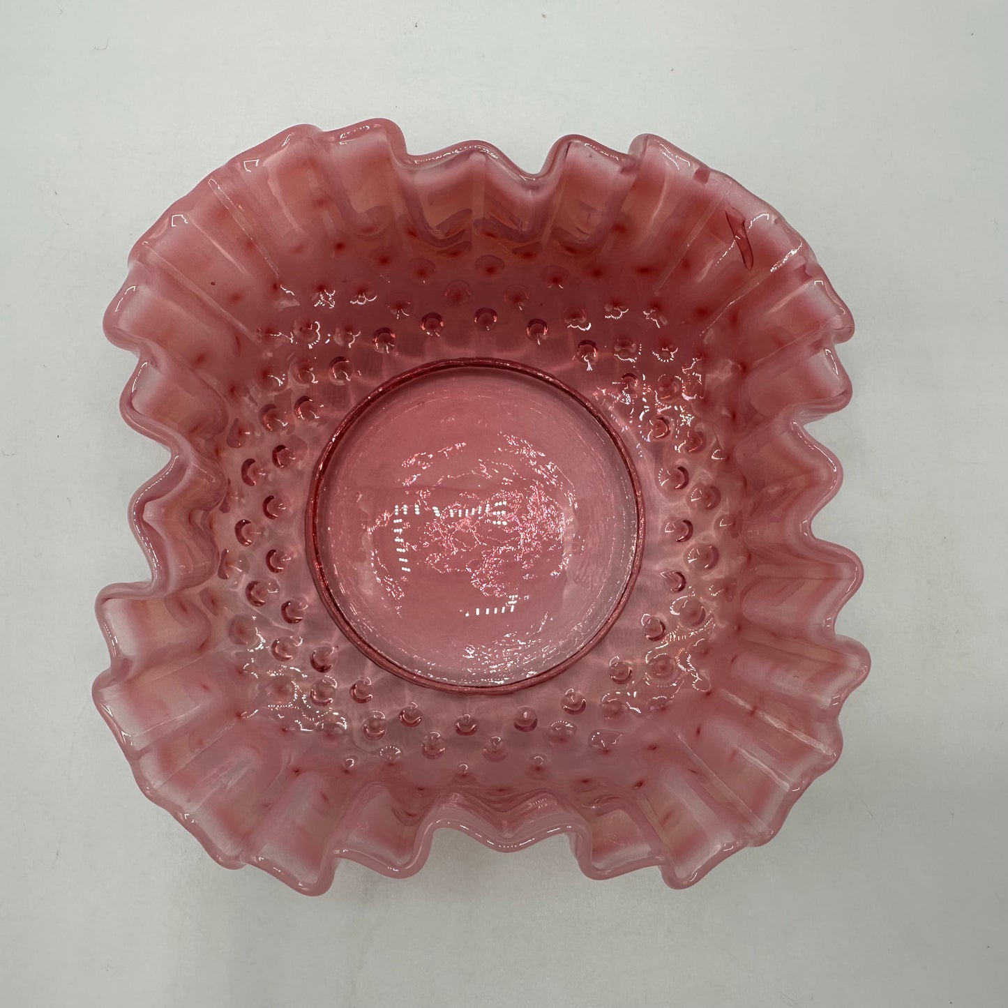 Fenton Cranberry Opalescent Hobnail Square Bowl