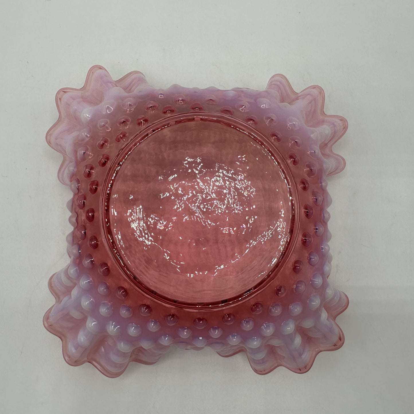 Fenton Cranberry Opalescent Hobnail Square Bowl