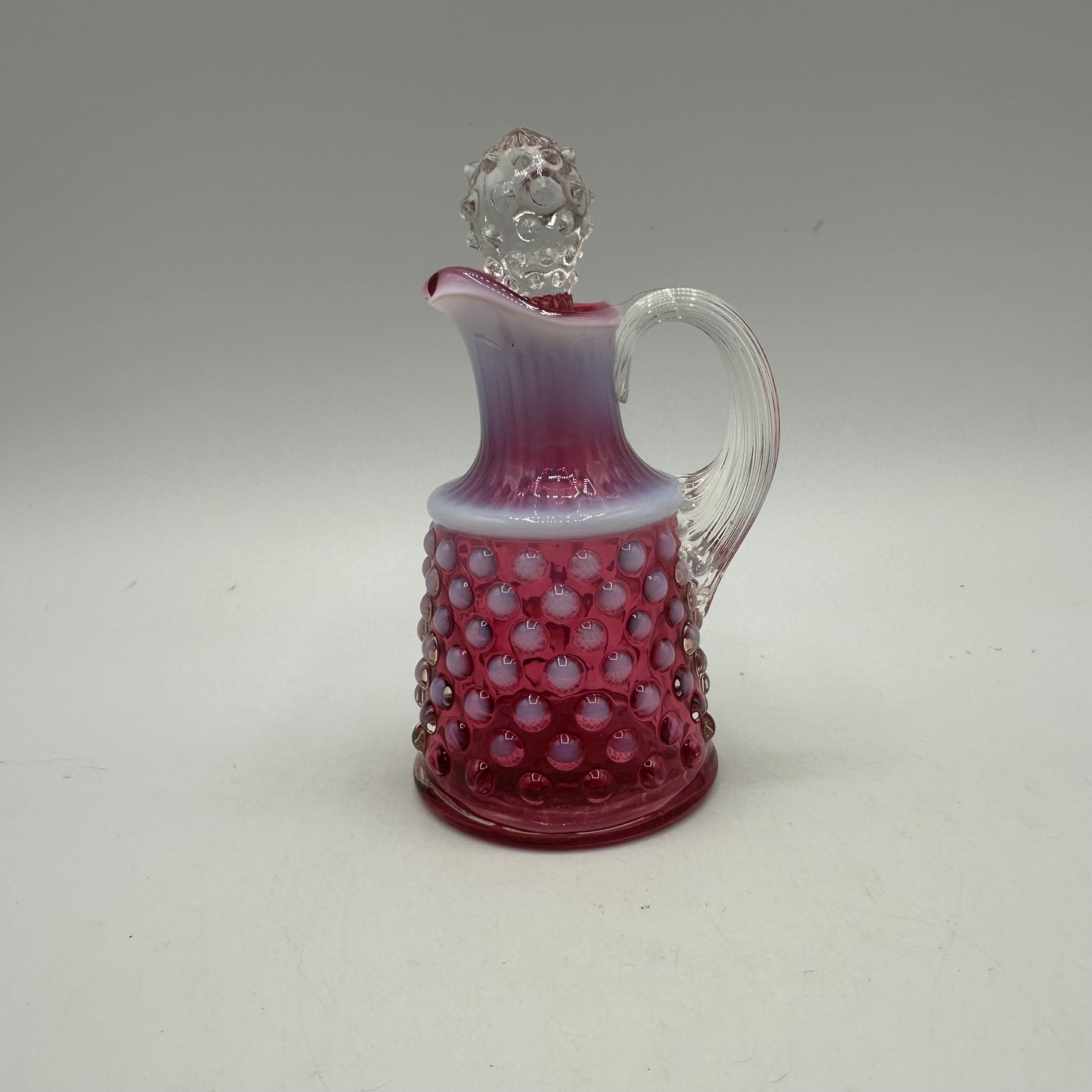 Fenton Cranberry Opalescent Hobnail Cruet, 5"