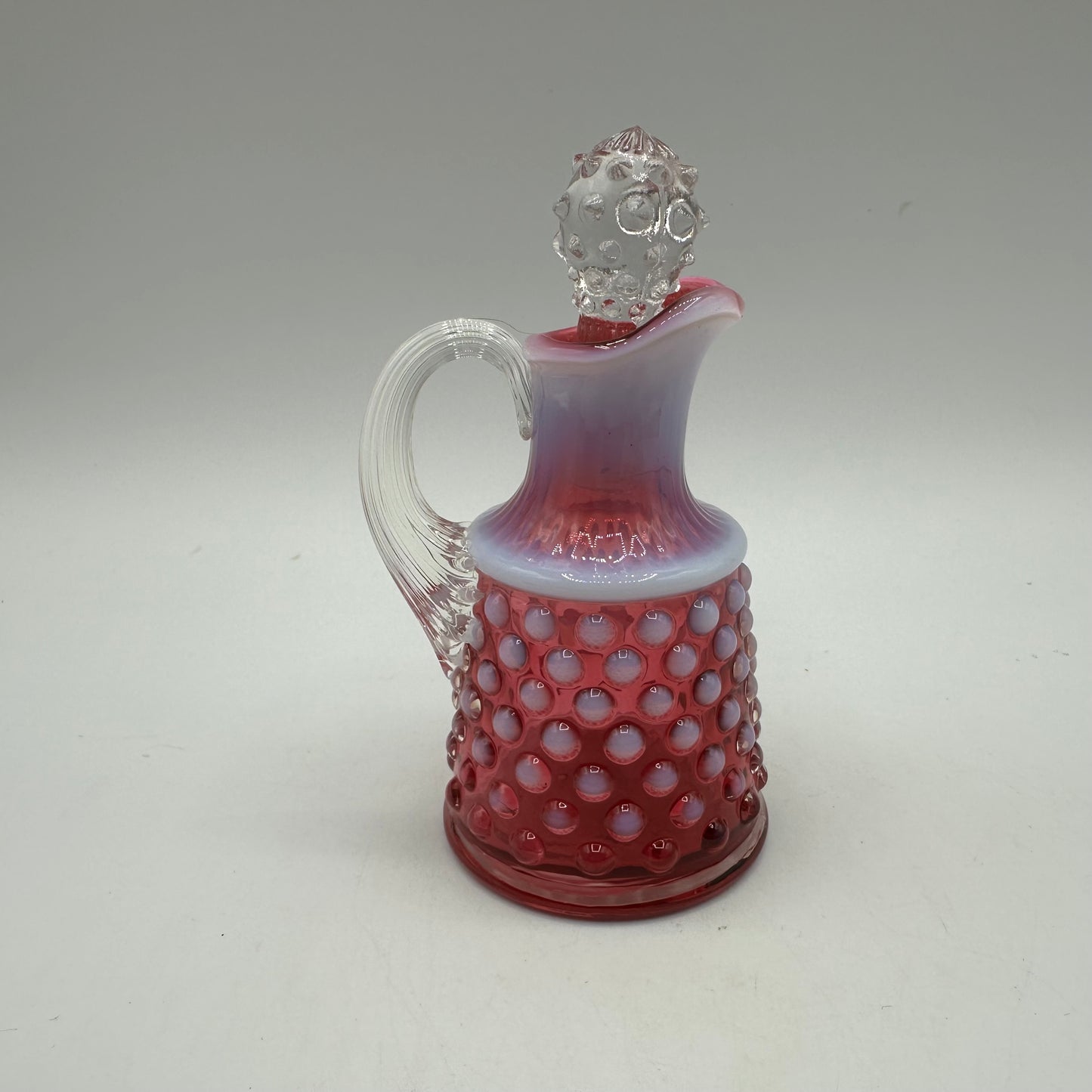 Fenton Cranberry Opalescent Hobnail Cruet, 5"