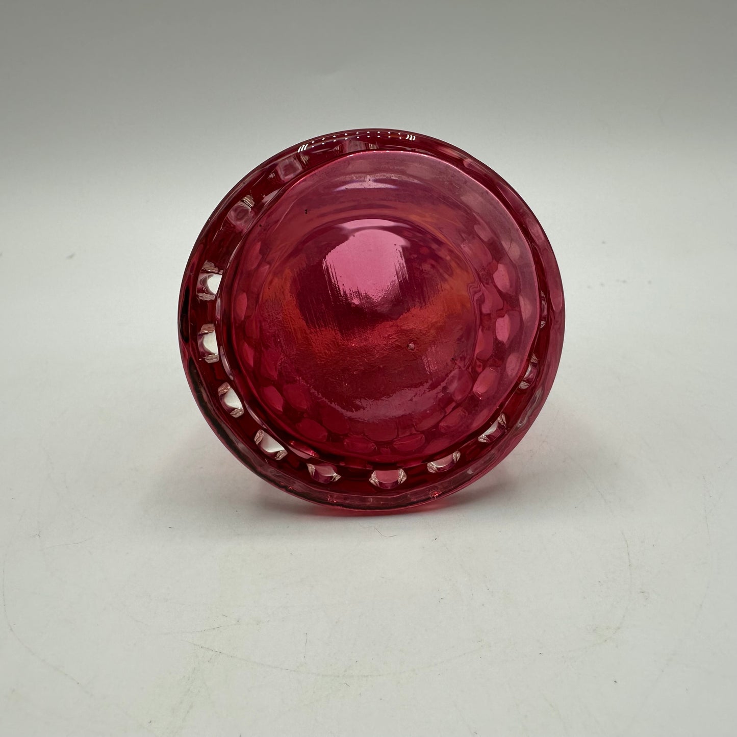 Fenton Cranberry Opalescent Hobnail Cruet, 5"