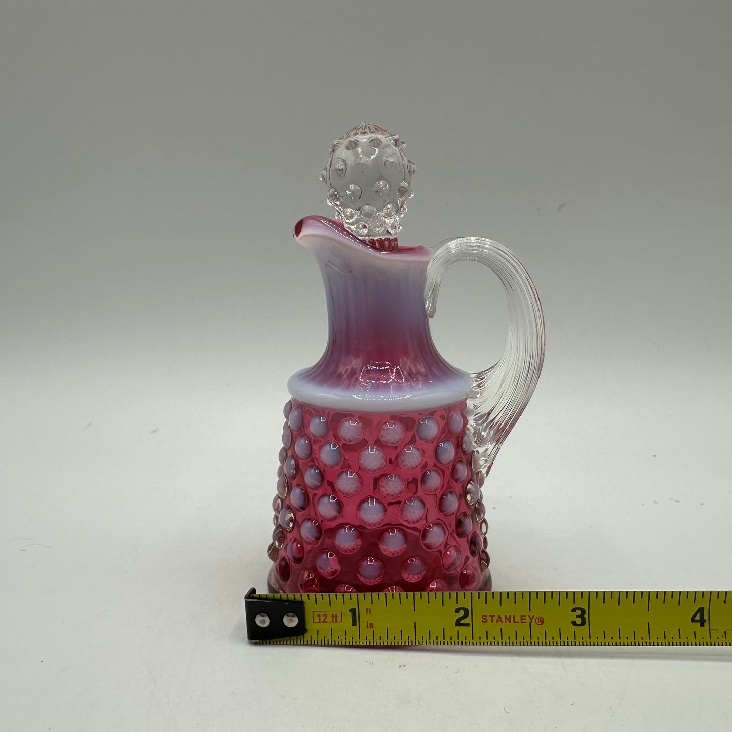 Fenton Cranberry Opalescent Hobnail Cruet, 5"