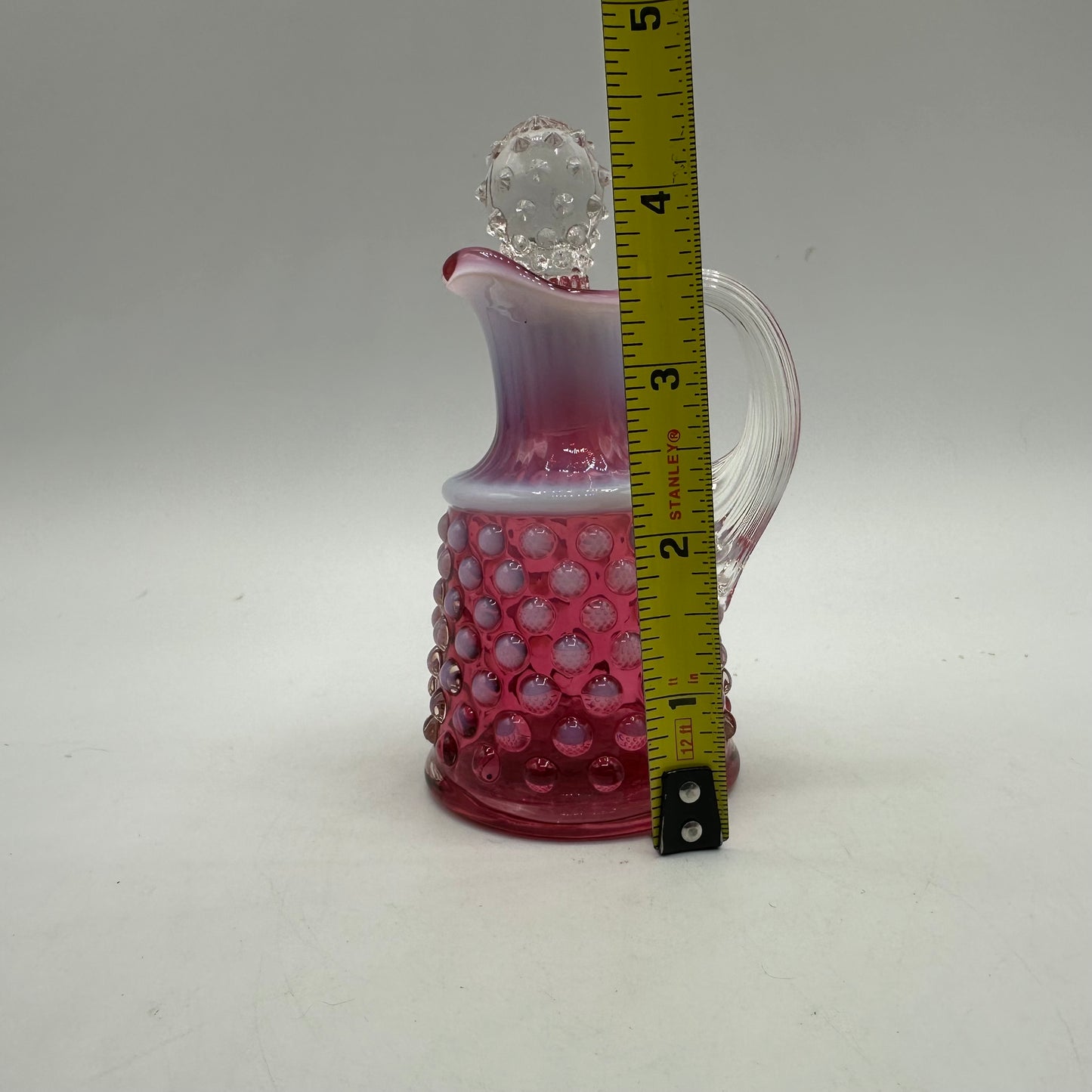 Fenton Cranberry Opalescent Hobnail Cruet, 5"