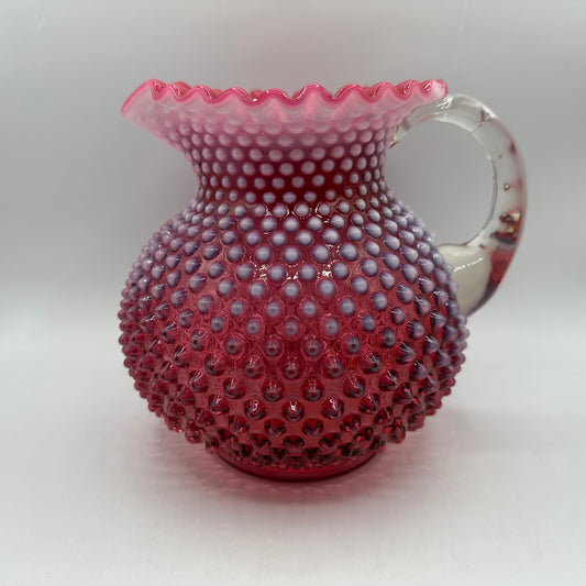Fenton Cranberry Opalescent Hobnail Large Water Pitcher