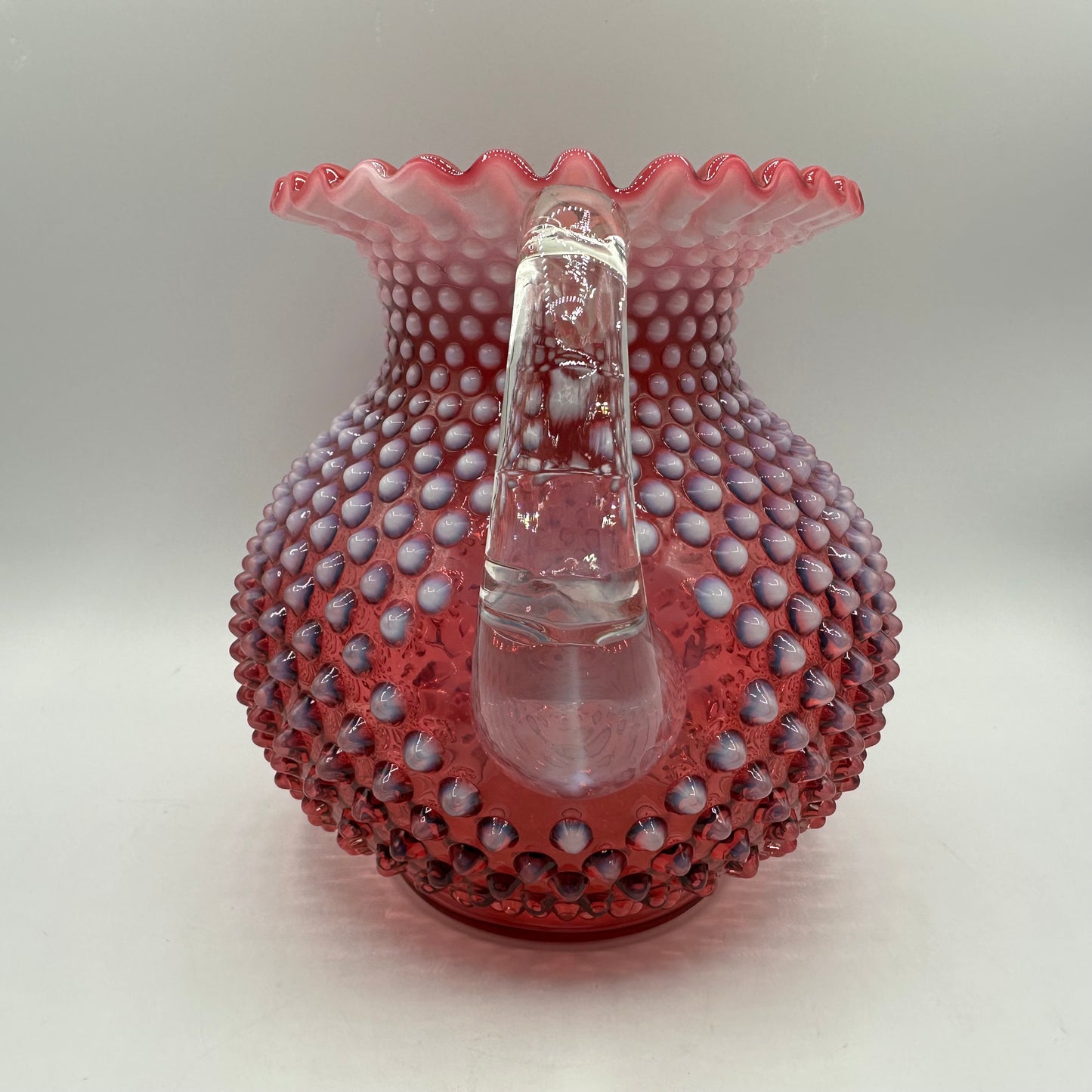 Fenton Cranberry Opalescent Hobnail Large Water Pitcher