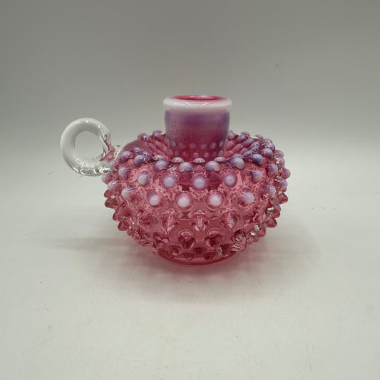 Fenton Cranberry Opalescent Hobnail Handled Candle Holder
