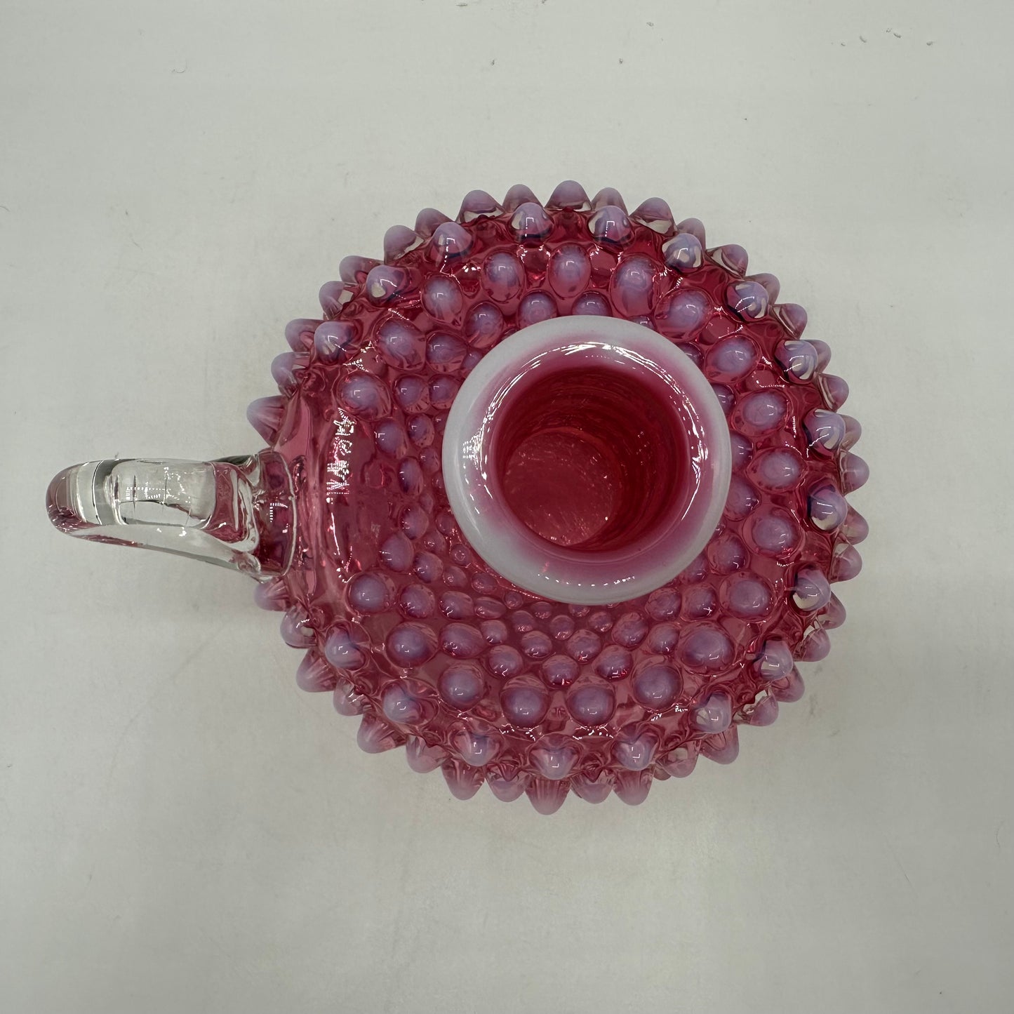 Fenton Cranberry Opalescent Hobnail Handled Candle Holder