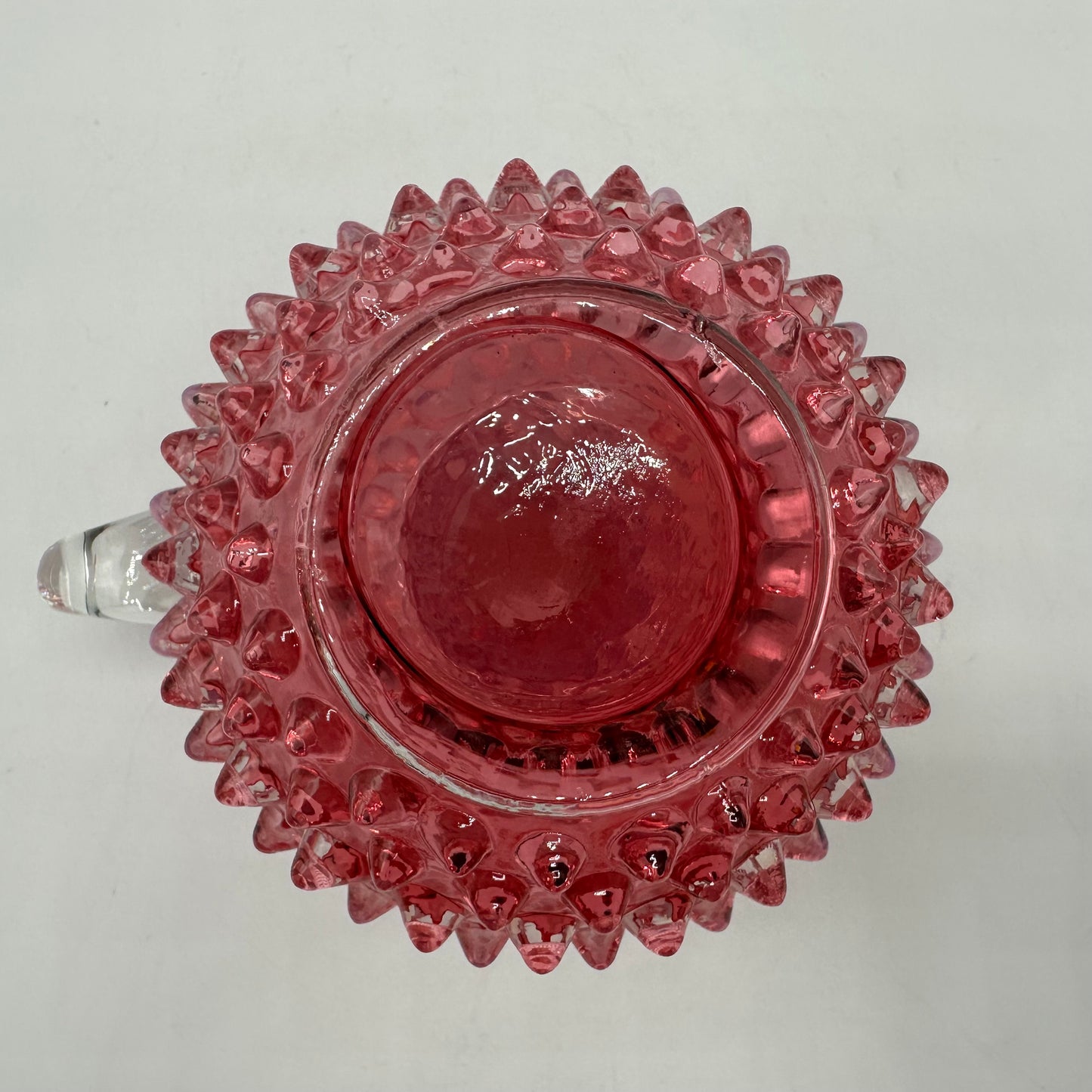 Fenton Cranberry Opalescent Hobnail Handled Candle Holder