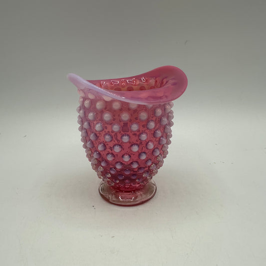 Fenton Cranberry Opalescent Hobnail Rimmed Vase, 3.5"