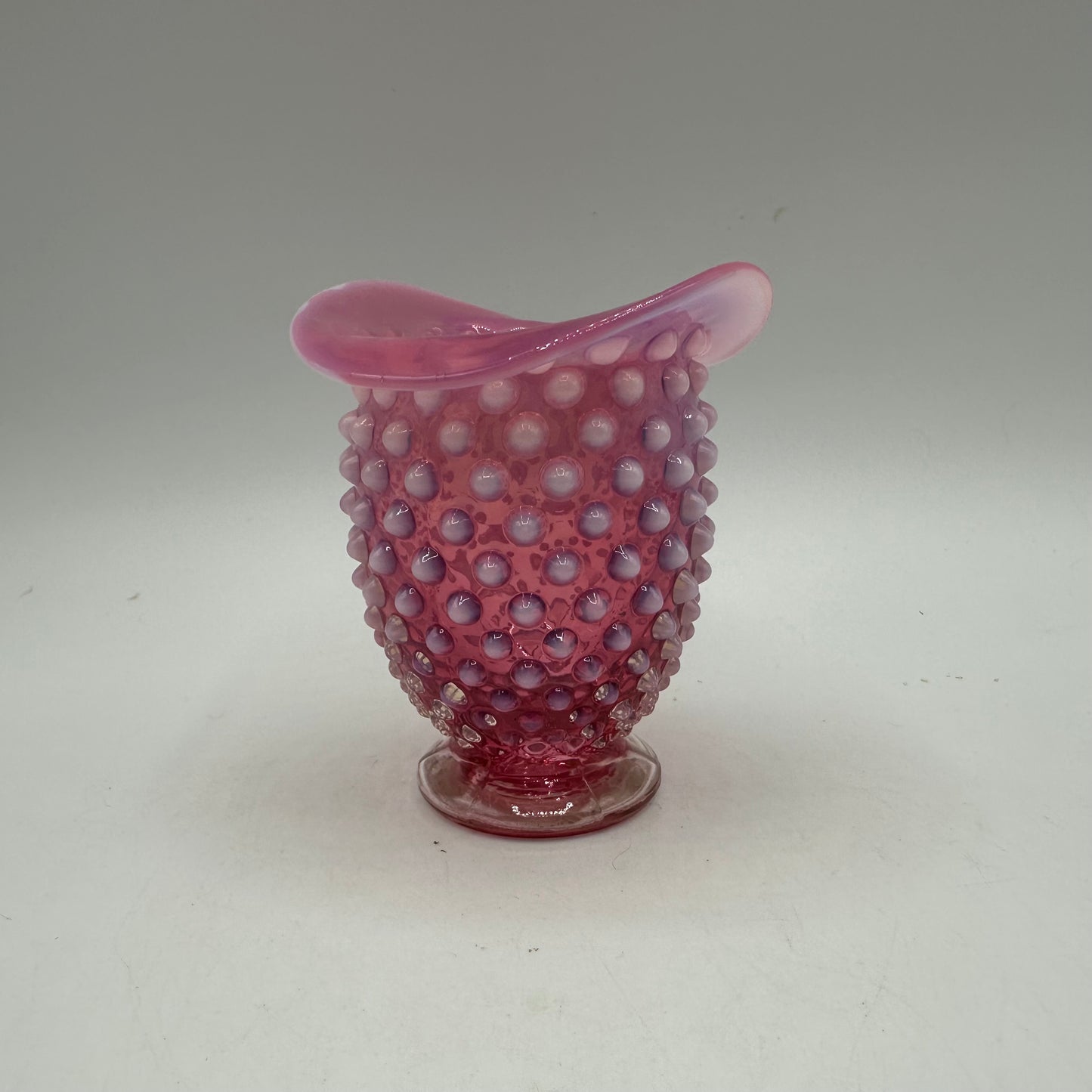 Fenton Cranberry Opalescent Hobnail Rimmed Vase, 3.5"