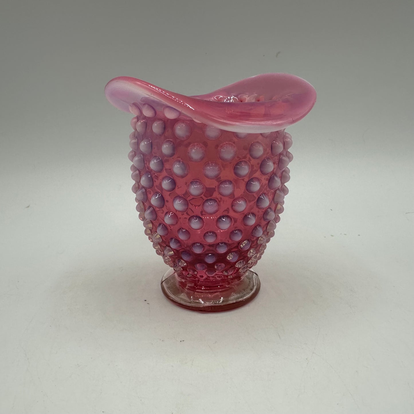 Fenton Cranberry Opalescent Hobnail Rimmed Vase, 3.5"