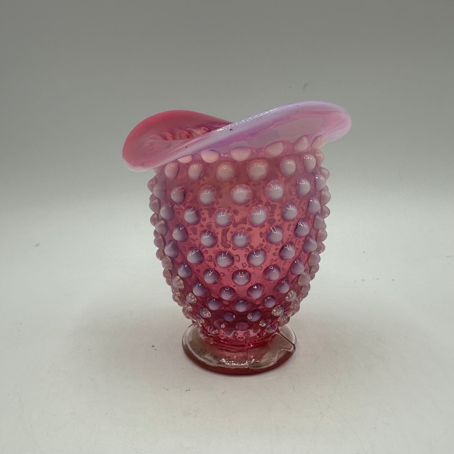 Fenton Cranberry Opalescent Hobnail Rimmed Vase, 3.5"