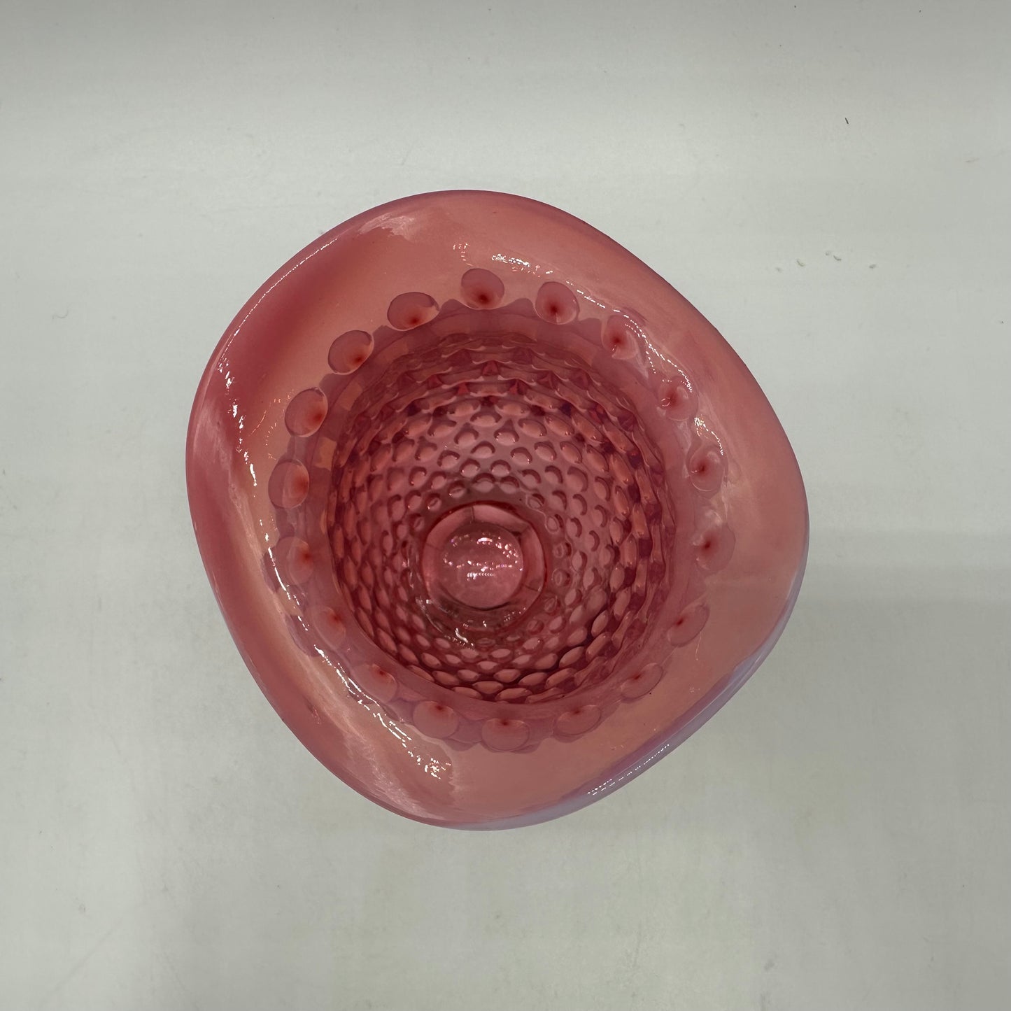 Fenton Cranberry Opalescent Hobnail Rimmed Vase, 3.5"