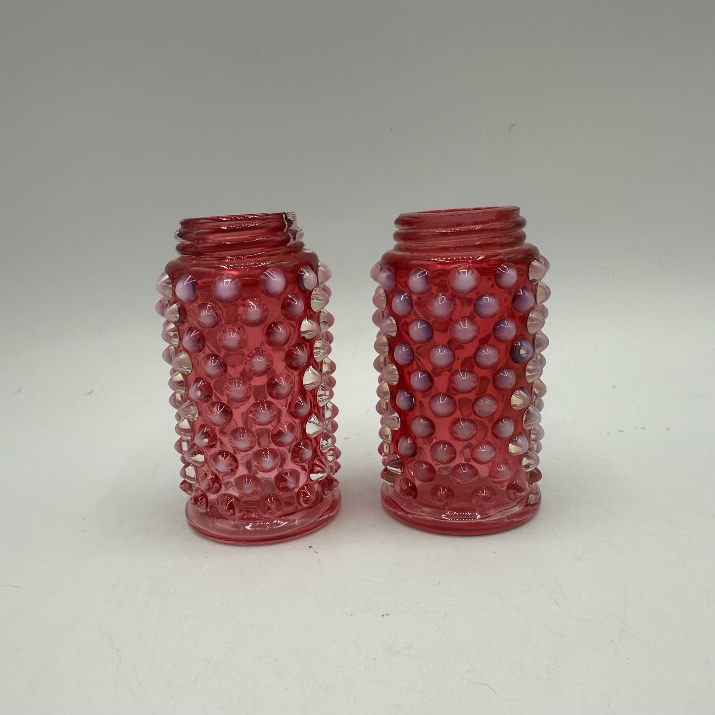 Fenton Cranberry Opalescent Hobnail Salt and Pepper Shaker
