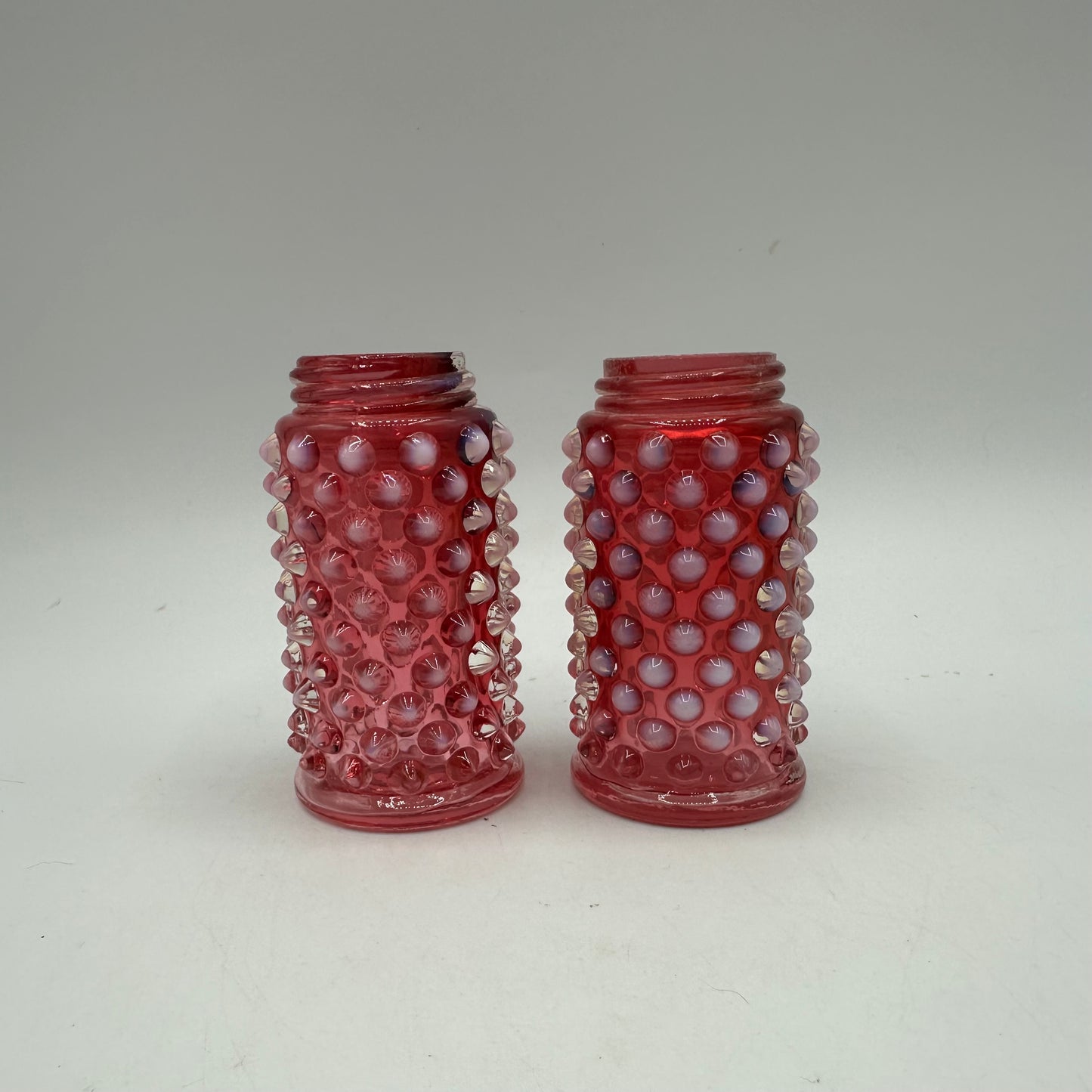 Fenton Cranberry Opalescent Hobnail Salt and Pepper Shaker