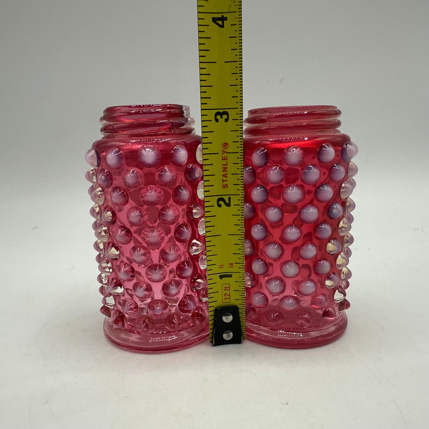 Fenton Cranberry Opalescent Hobnail Salt and Pepper Shaker