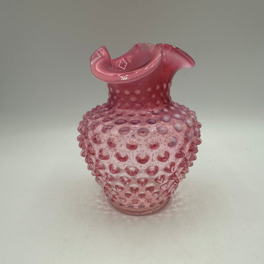 Fenton Cranberry Opalescent Hobnail Crimped Vase, 5.25" Tall