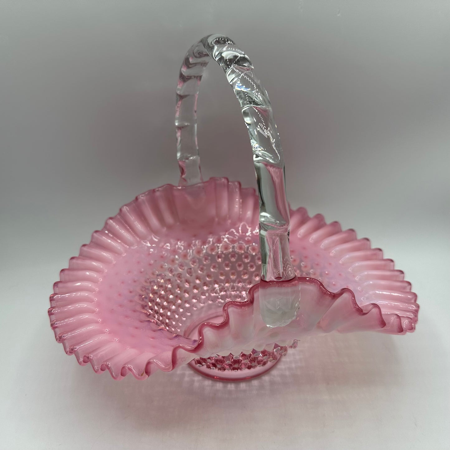 Fenton Cranberry Opalescent Hobnail Brides Basket