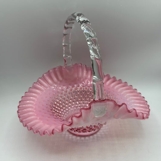 Fenton Cranberry Opalescent Hobnail Brides Basket