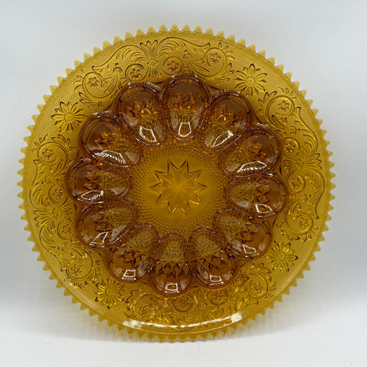 Tiara Amber Sandwich Deviled Egg Platter With a Sawtooth Edge