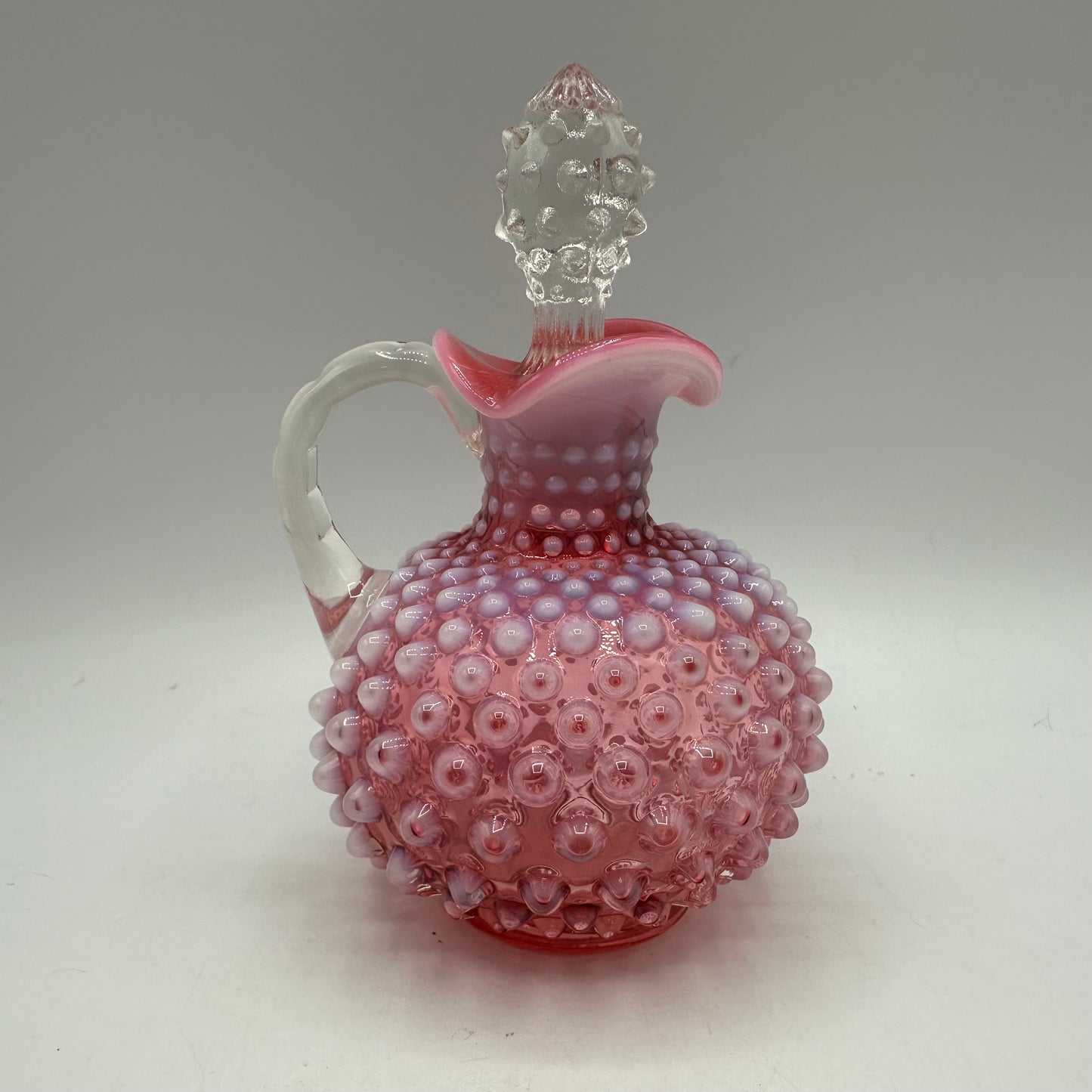 Fenton Cranberry Opalescent Hobnail Cruet With Hobnail Stopper
