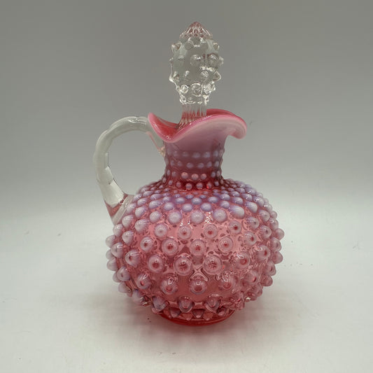 Fenton Cranberry Opalescent Hobnail Cruet With Hobnail Stopper