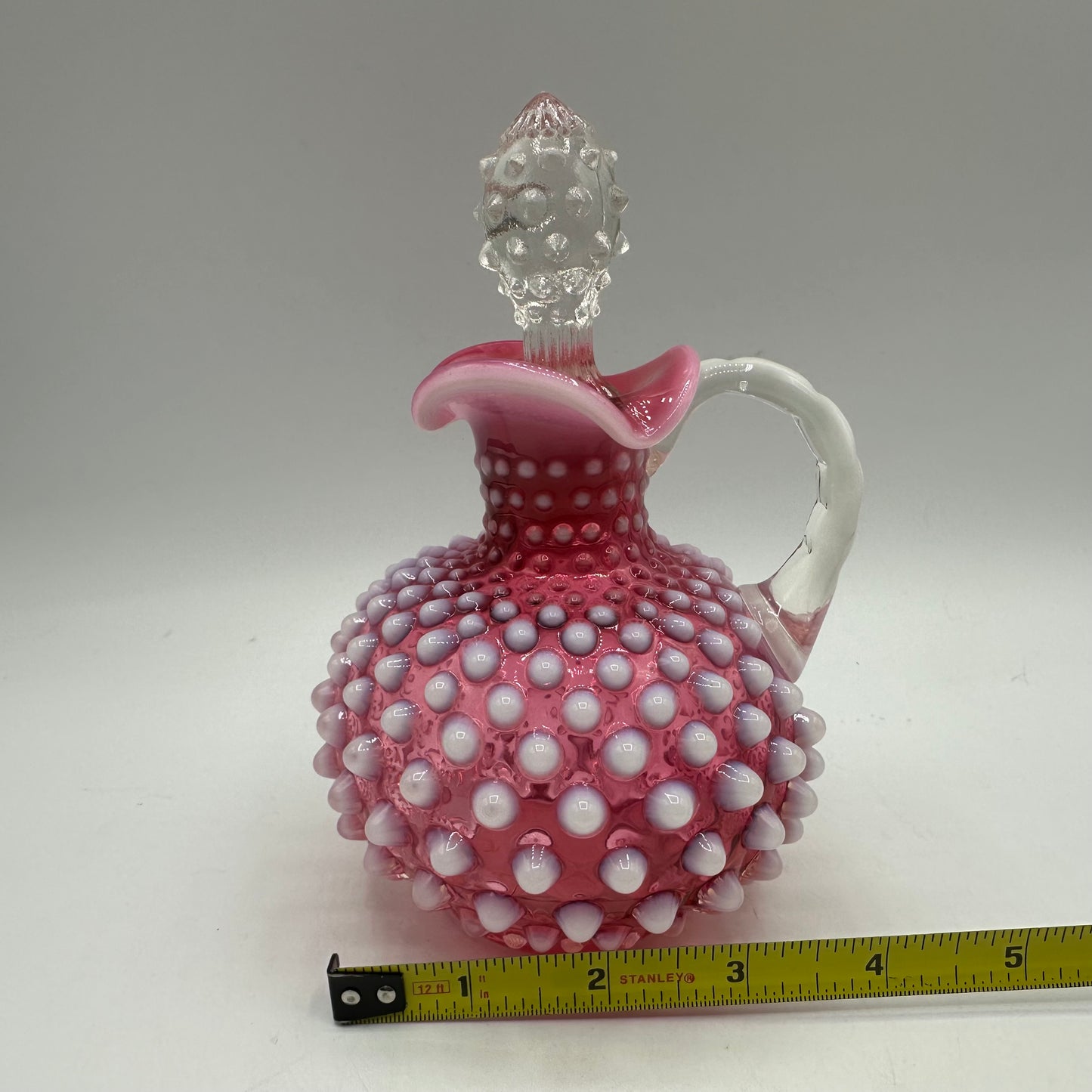 Fenton Cranberry Opalescent Hobnail Cruet With Hobnail Stopper
