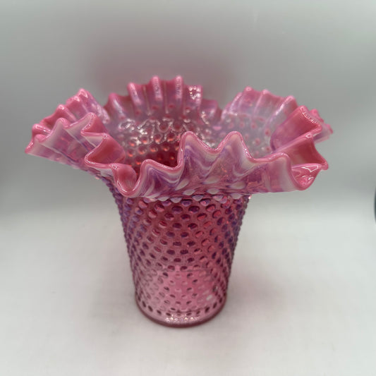 Fenton Cranberry Hobnail Opalescent Ruffled Vase