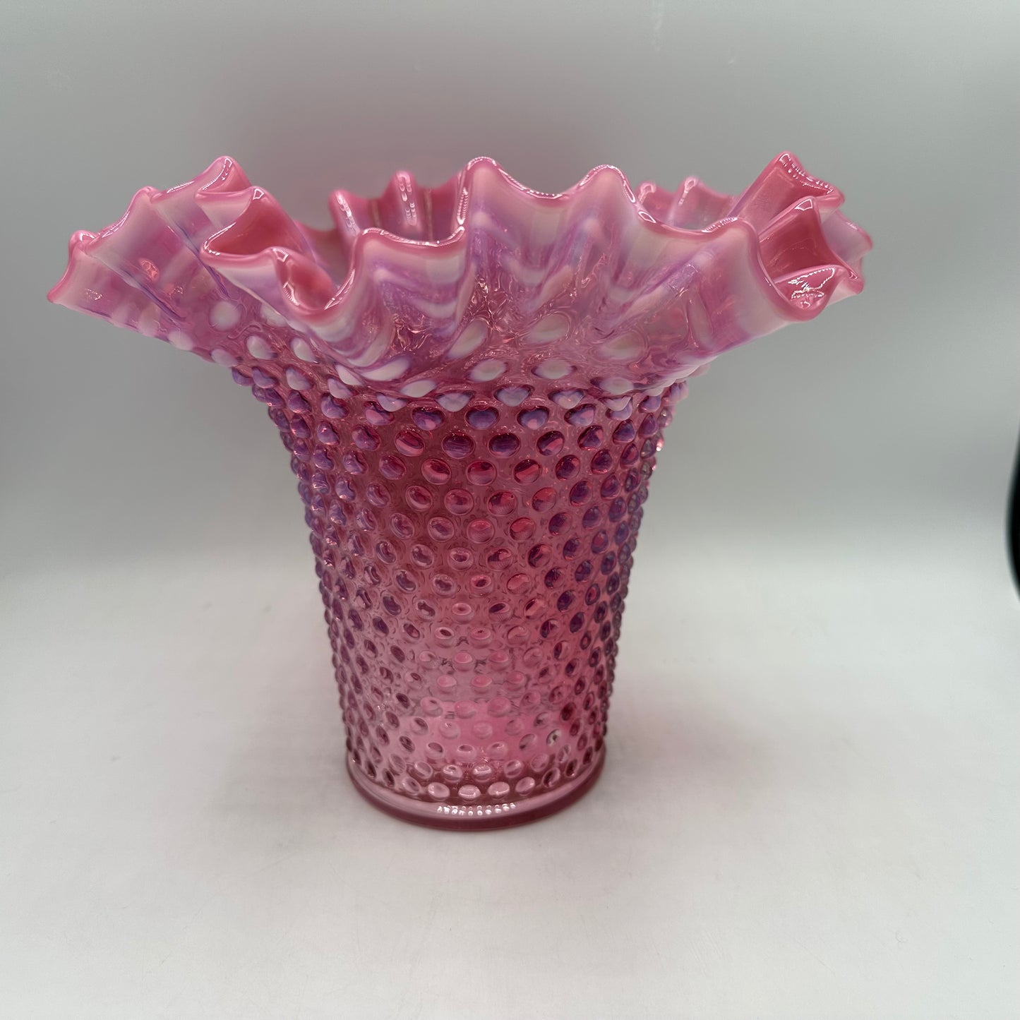 Fenton Cranberry Hobnail Opalescent Ruffled Vase
