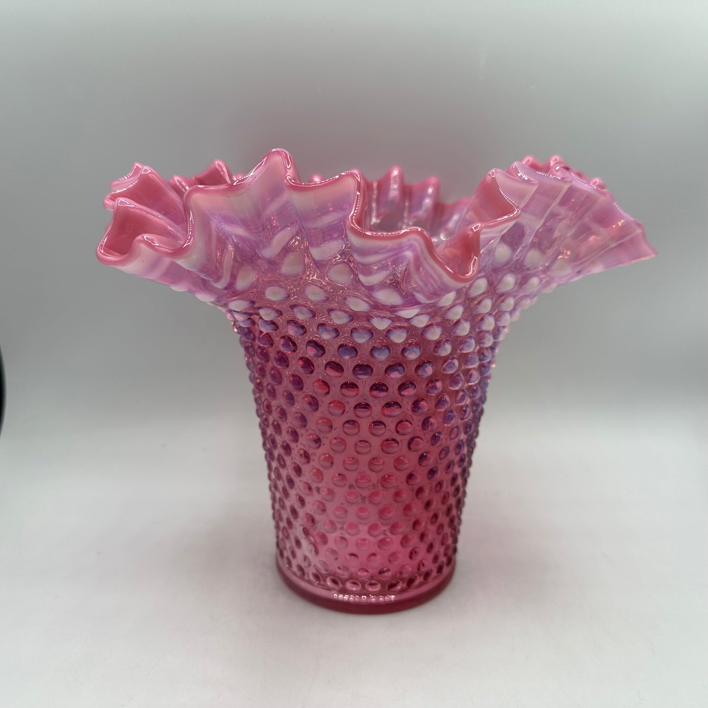 Fenton Cranberry Hobnail Opalescent Ruffled Vase