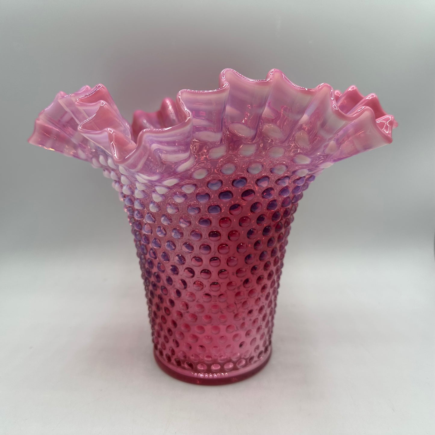 Fenton Cranberry Hobnail Opalescent Ruffled Vase
